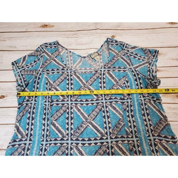Lucky Brand Womens 1X Peasant Top Boho Printed Bohemian Blue Lightweight - Picture 7 of 9